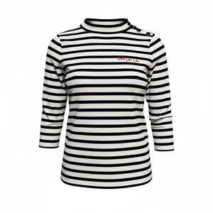 Talbots Ooh La La French Embroidered Striped Top T-Shirt Black White Mockneck XS